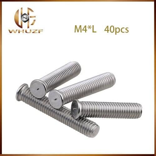 40pcs/lot Stainless steel weld stud bolt welding screw M4*10/14/18/20/25/30/35/40