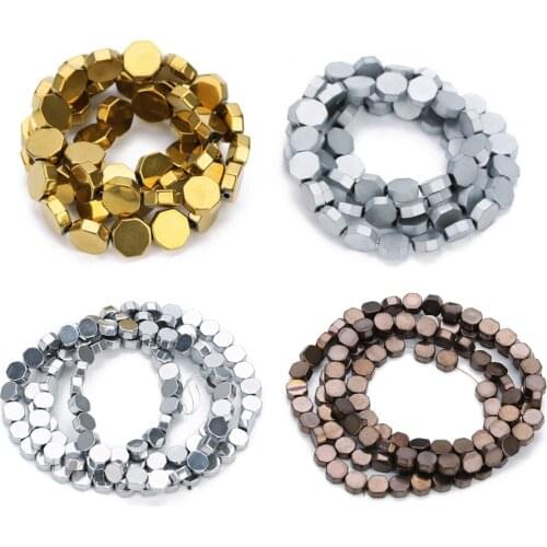 42/60/92 Pcs/String Geometry Beads Gold Silver Color 4/6/8mm Octagon Hematite Beads Charms For DIY Bracelet Necklace Jewelry