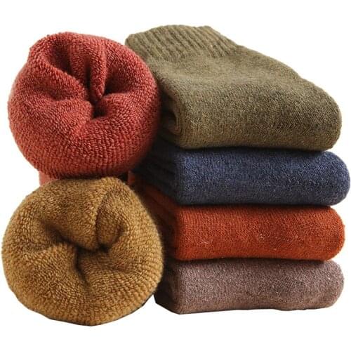 5 Pairs Thermal Wool Socks Solid Color Middle Tube Women Socks Cozy Super Thick Warm Soft Terry Crew Casual Boot Socks Eu 34-39