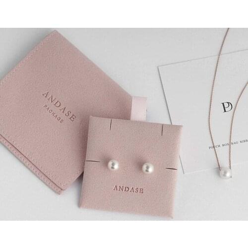 50pcs Custom Logo Microfiber Pouches with Insert Card sets, Jewelry Bag Packaging, Earring Necklack Slots Package Display Pad
