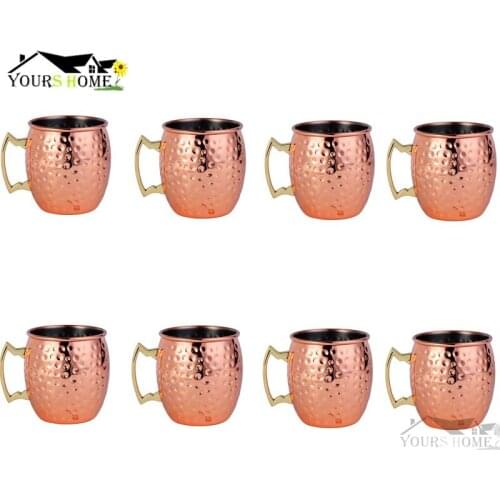 8 Pieces 550ml 304 Stainless Steel Drum Type Moscow Mug Hammered Copper Plated Beer Mug Beer Cup Water Glass Drinkwares Barware