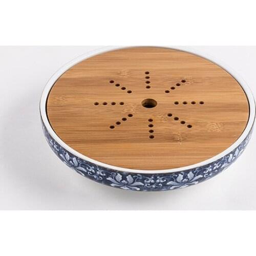 Bamboo Kungfu Tea Tray Drainage Water Storage Wooden Ceramic Portable Tea Table Serving Tray Chinese Style Gongfu Teaware Set