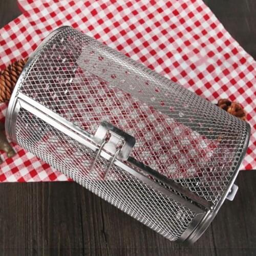 Stainless Steel BBQ Grill Oven Rotated Roaster Drum Peanut Coffee Beans Basket Portable Outdoor Barbecue Accessories For Home