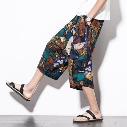 5XL Summer Men Sweatpant Linen Nepal Wide Leg Loose Bloomer Baggy Male Running Jogger Fitness Gym Workout Casual Pant Activewear