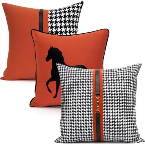 30x50/45/50cm orange black white houndstooth cushion cover sofa imitation leather horse pillowcase decorative waist pillow cover