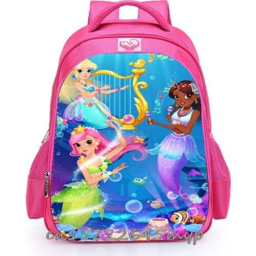 Disney Brand Cartoon Little Mermaid Ariel Princess Backpack Kids School Bag Kindergarten Pink Backpack for Girls 13inch
