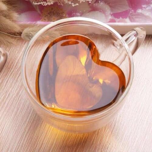 Home Heart-Shaped Glass Clear Hotel Restaurant Love Heart Shaped Coffee Mug Tea Water Glass Juice Cup with Handle 180ML 240ML