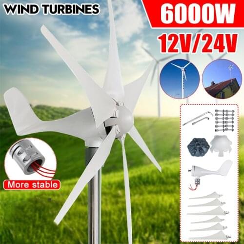 6000W 12V/24V 3/5/6 Blades Horizontal Wind Generator Wind Turbine Generator Windmill Energy Turbine Charge for Home Camping