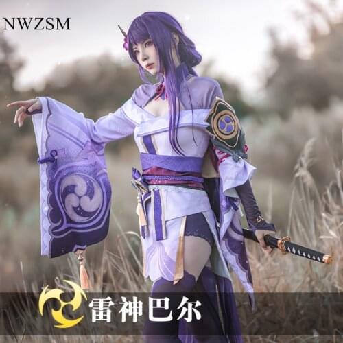 Game Genshin Impact Raiden Shogun Cosplay Costume Combat Dress Outfit Baal Lovely Uniform Halloween Carnival Party Costumes