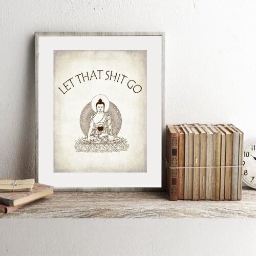 Let That Shit Go Wall Art Print Yoga Poster Wall Decor , Funny Quote Zen Vintage Art Picture Canvas Painting Home Decoration