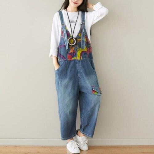 Wide Leg Jumpsuit With Pockets 2020 Spring Summer Womens Print Rompers Plus Size Jumpsuits Mori Girl Denim Overalls Women