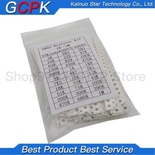 0805 SMD Resistor Kit Assorted Kit 1ohm-1M ohm 1% 33valuesX 20pcs=660pcs Sample Kit