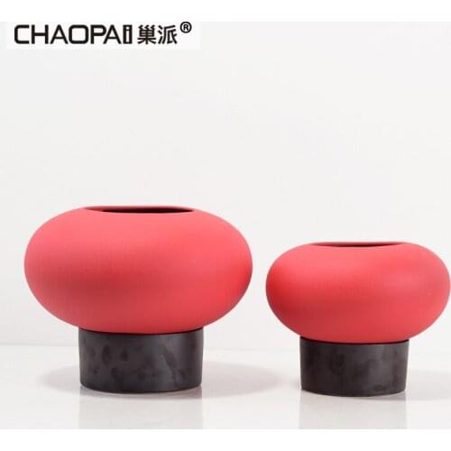 Red ceramic flower arrangement creative living room porch desktop vase model room interior craft soft decoration