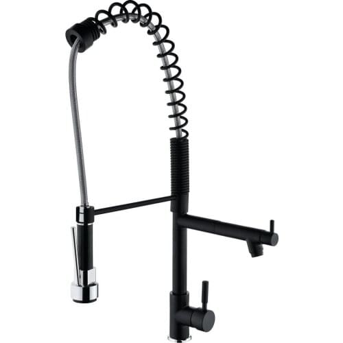 Vilas Madrid Industrial Black Multifunction Kitchen Faucet Double Spouts Brass Kitchen Faucet Hot Cold Tap Mixer Deck Mounted