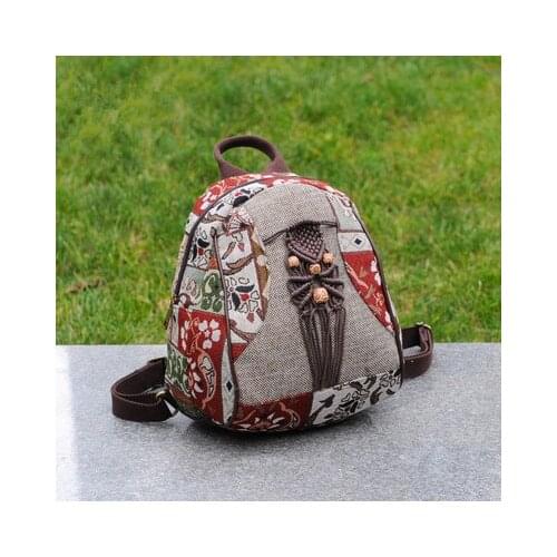 Fashion String Appliques Small Traveller Backpacks!Hot National Printed Women Casual Backracks All-match Vintage Canvas backruck