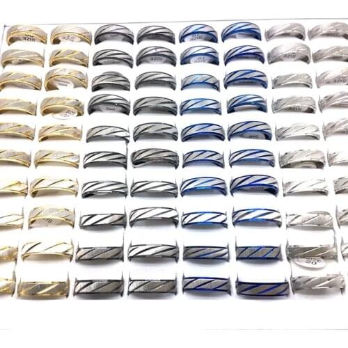 MixMax 50pcs/Lot Mens Womens Fashion Rings Stainless Steel Jewelry Band Wholesale Mix Colors Party Gifts Comfatable Wear