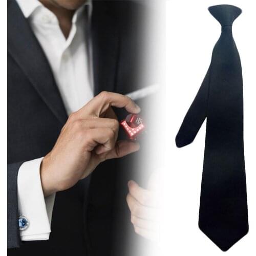 Mens Tie Security Guard Men Uniform Pre-Tied Clip Necktie for Wedding Funeral Meeting Casual Skinny Classic Black Accessories