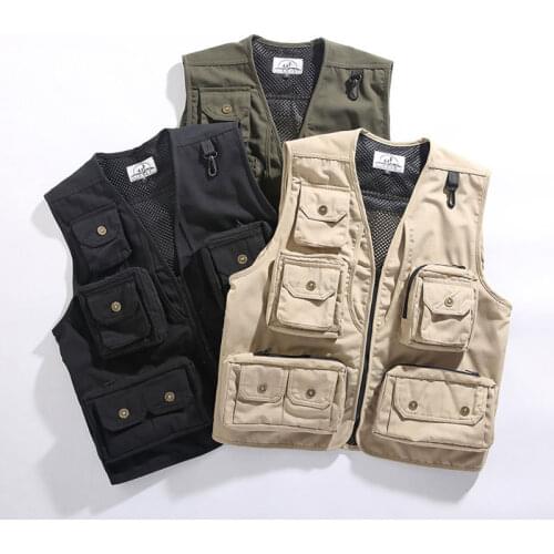 Mens Multi Pockets Functional Vest Cotton Womens Streetwear Hiking Fishing Military Waistcoat Cargo Tooling Sleeveless Jackets