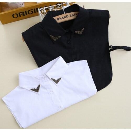 2017 new cotton detachable Magazine wild shirt false collar retro lace pearl necklace blouse collar lace pearl white shirts