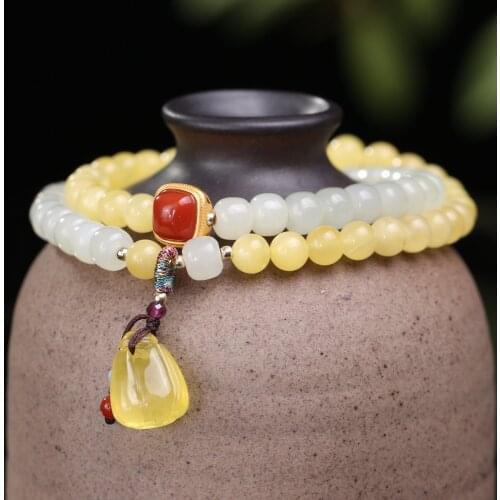 Original Design Xinjiang Hetian Jade Beeswax Multilayer Bracelets for Women Girls Pendant Light Luxury Jewelry