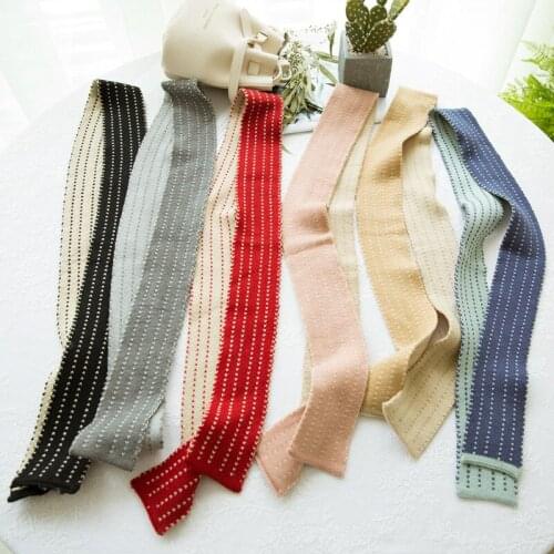 Autumn and Winter Knitted Wool Scarf Dot Print Soft Girl Student Wild Long Skinny Ribbon Korean Scarf Female Keep Warm Scarves