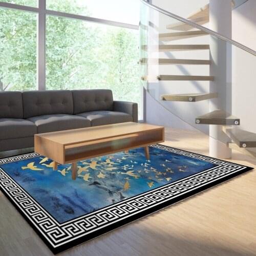 Reese Velvet Lint Free Carpets Living Room Traditional Chinese Style Shiny Feathers And Flowers Decor Area Rugs Anti Slip Bottom