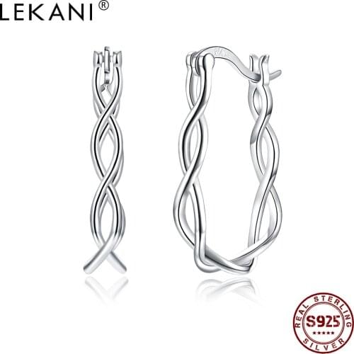 LEKANI Sterling Silver 925 Women Earrings Geometric Twisted Rope Design Party Hoop Earring Hot Selling Fine Jewelry Gift