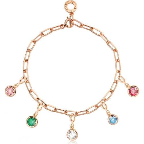 Valori Jewels Stylish Round, Zirconia Multicolor Gemstone, Rose Gold Plated, Sterling Silver Charm Bracelet