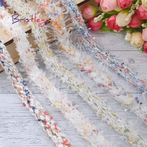 BRISTLEGRASS 1 Yard 5/8" 15mm Glitter Blended Tweed Yarn Braided Crochet Lace Trims Macrame Ribbon Pillow Dress DIY Sewing Craft