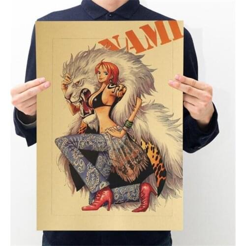 Classic Anime One Piece Vintage Nami Painting Poster Kid Room Decoration Stickers Wall Decor Kraft Paper Home Decor Wall Sticker