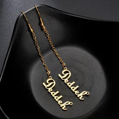 Custom Name Dangle Earrings Bohemian Jewelry Personalized Vertical Name Letter Number Zodiac Earrings Dangle Name Earrings