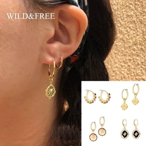 Wild&Free Vintage Gold Round Circle Drop Earrings For Women 2019 New Mix-Color Crystal Sun Geometric Earring Female Jewelry Gift