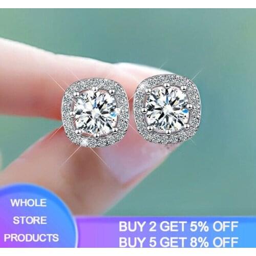 YANHUI Whole 925 Sterling Silver Simple Round Bling Lab Diamond Stud Earrings Fashion Jewelry Korean Earrings for Women Girl