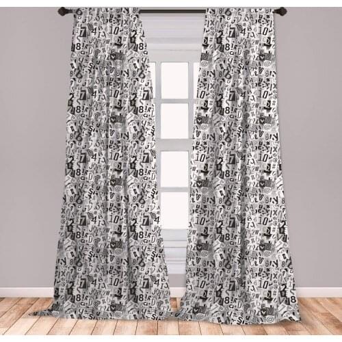 Letter Curtains Greyscaleof Numbers Letters Collage Alphabet Composition Window Treatments for Living Room Bedroom Decor