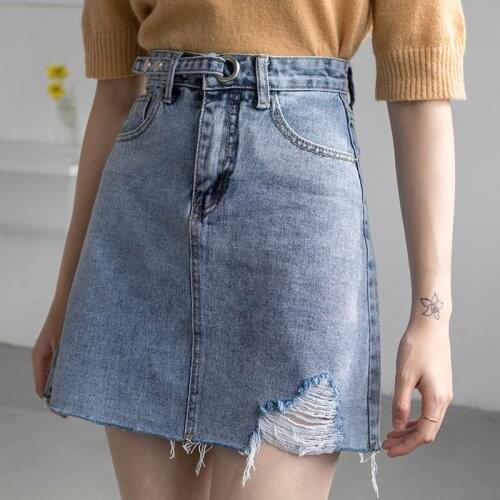 New 2020 Womens Skirt Casual Fashion Sexy Woman High Waist Stretch Denim With Holes skirts for women denim skirts womens