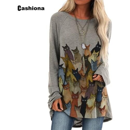 Plus size 3xl Women Elegant Leisure Casual Long T-shirt Draws Print Womens Top Vintage 2020 Autumn Femme Loose Shirt Clothing
