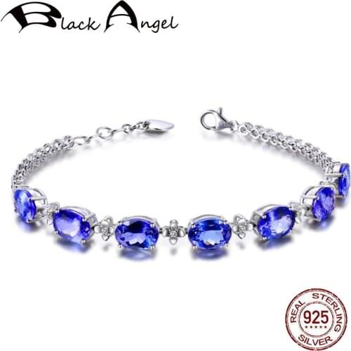 Fashion 925 Sterling Silver Bracelets For Woman With Oval Sapphire Blue Gemstone Fine Jewelry Wedding Party Gift Dropshipping