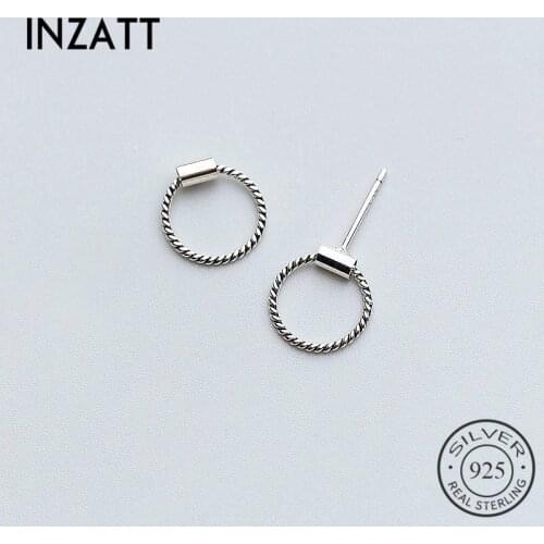 INZATT Vintage Real 925 Sterling Silver Twist Round Stud Earrings Minimalist Accessories Gift For Women Party Jewelry Bijoux