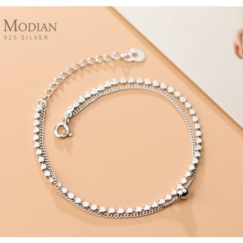 Modian Trendy Irregular Sequins Little Balls Bracelet for Women 925 Sterling Silver Simple Double Layer Chain Fine Jewelry Gift