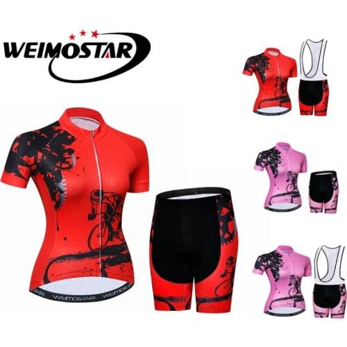 Weimostar Red Pink cycling jersey set team Girl women short sleeve mtb jersey Bike clothing ropa ciclismo bicycle bib shorts set