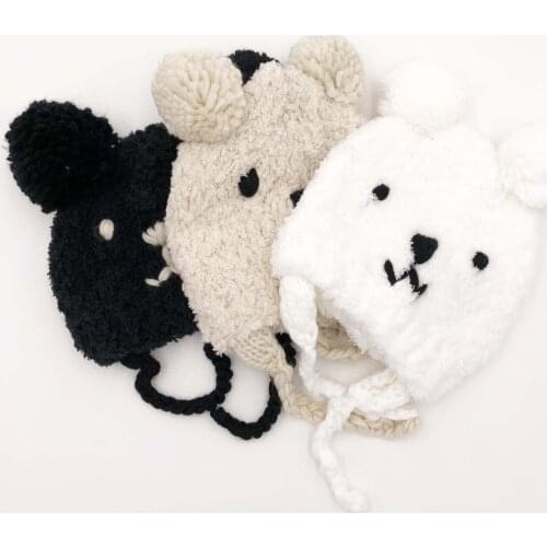 Winter Warm Knit Baby Girls and Boys Pompom Hat with Warm Fleece Lining Cute Bear Ears Hats for Kids Beanie Hat