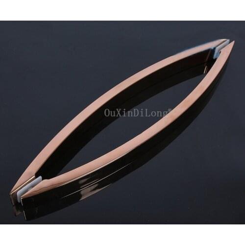 1Pair 304 Stainless Steel Shower Door Knob Square Tube Moon Bend Rose Golden Handles C-C:400mm/450mm GF92