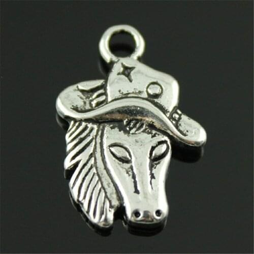 10pcs Charms Double Sided Cowboy Hat Horse Head Antique Antique Bronze Color 23x16mm Metal Alloy Jewelry DIY Accessories