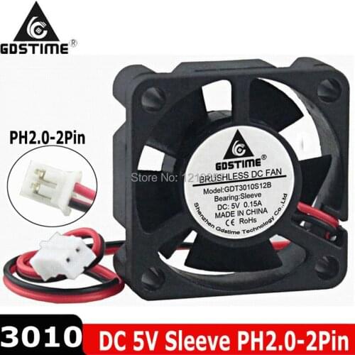 100PCS LOT Gdstime 2Pin 30 x 30 x 10mm 30MM 5V DC Cooler Cooling Heatsink Fan