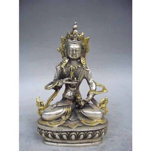 14.5 cm * / Elaborate Chinese Tibetan Silver Buddhism handmade gilded Buddha statue