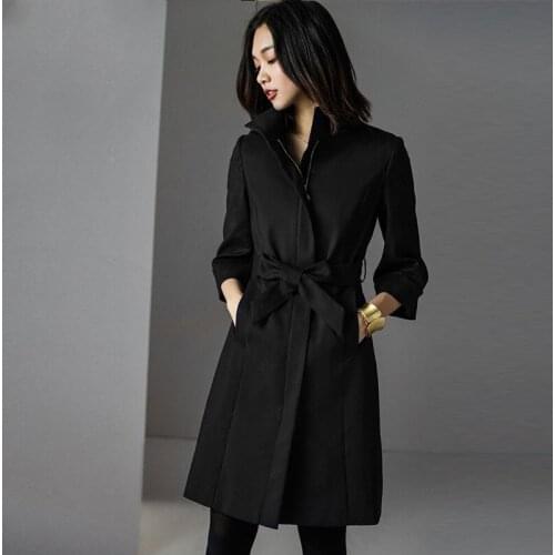 2020 New Autumn Trench Coats Spring Black Womens Coat Korean Windbreaker Female Slim With Belt Plus Size Ladies Long Overcoat