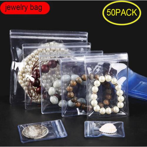 50pcs PVC Self Sealing Plastic Jewelry Zip Lock Bags Thick Clear Ziplock Earrings Packaging Storage Bags