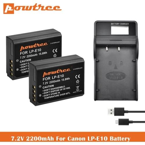 7.2V 2200mAh LP-E10 Battery+Charger for Canon EOS Rebel T3, T5, T6, T7, Kiss X50, Kiss X70, EOS 1100D, EOS 1200D, EOS 1300D L50