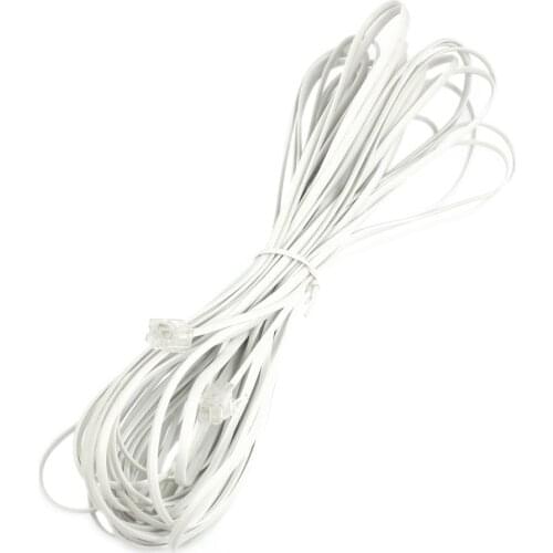 White Male 6P2C RJ11 Plug Telephone Fax Modem Line Cable 14M for Landline Telephone