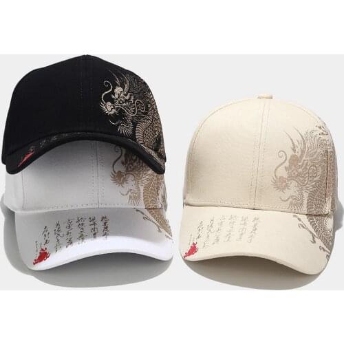 Chinese Dragon Print Cotton Casquette Baseball Cap Adjustable Snapback Hats for Men and Women 215